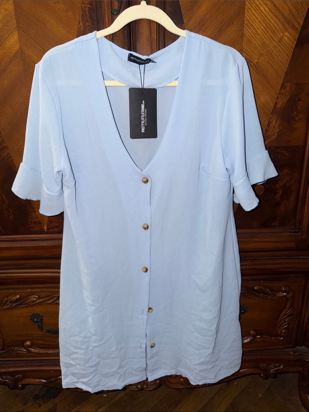 PrettyLittleThing Light Blue Button-Through Midi Dress